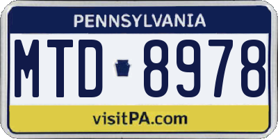 PA license plate MTD8978