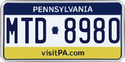 PA license plate MTD8980