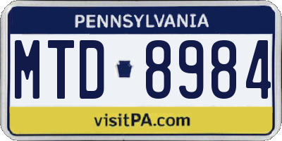 PA license plate MTD8984