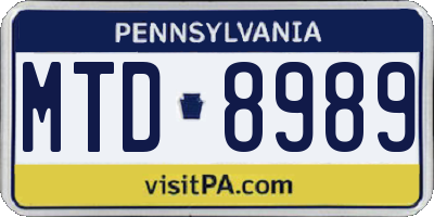 PA license plate MTD8989