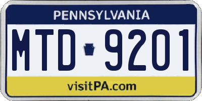 PA license plate MTD9201