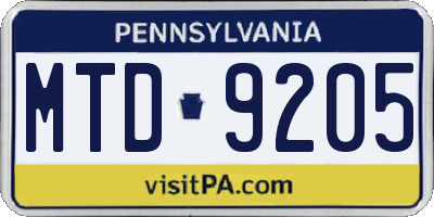 PA license plate MTD9205