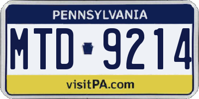 PA license plate MTD9214