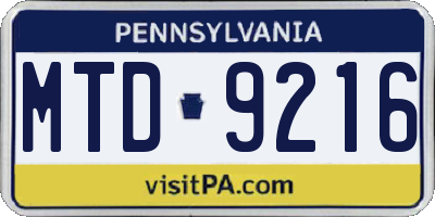 PA license plate MTD9216