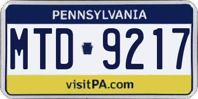 PA license plate MTD9217