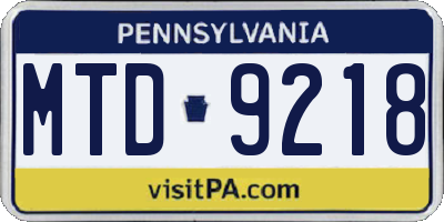 PA license plate MTD9218