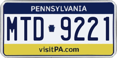 PA license plate MTD9221
