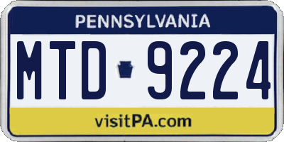 PA license plate MTD9224