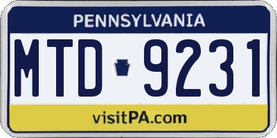 PA license plate MTD9231