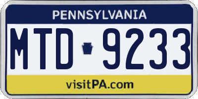 PA license plate MTD9233