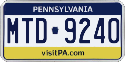 PA license plate MTD9240