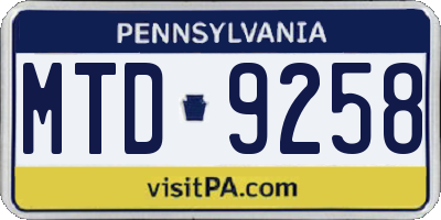 PA license plate MTD9258