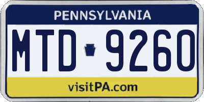 PA license plate MTD9260