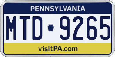 PA license plate MTD9265