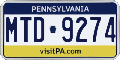 PA license plate MTD9274
