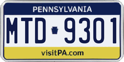 PA license plate MTD9301