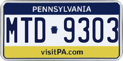 PA license plate MTD9303