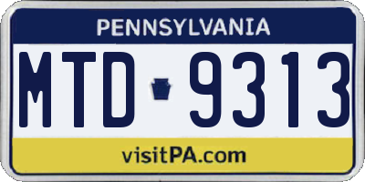 PA license plate MTD9313