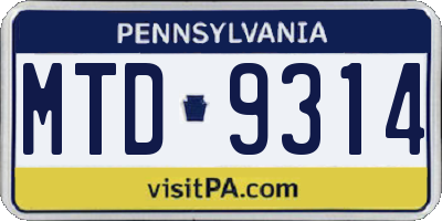 PA license plate MTD9314