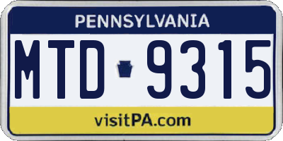 PA license plate MTD9315