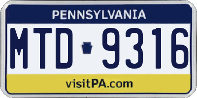 PA license plate MTD9316