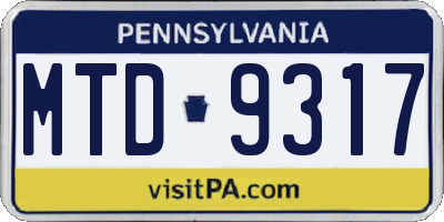 PA license plate MTD9317