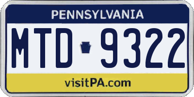 PA license plate MTD9322
