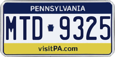 PA license plate MTD9325