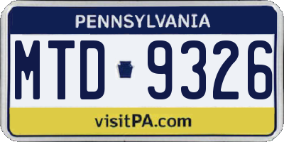 PA license plate MTD9326