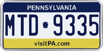 PA license plate MTD9335