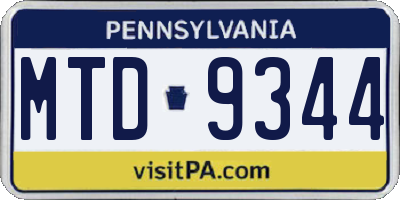 PA license plate MTD9344