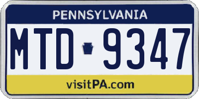 PA license plate MTD9347