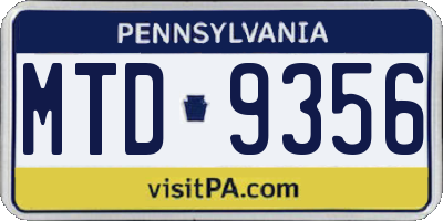 PA license plate MTD9356