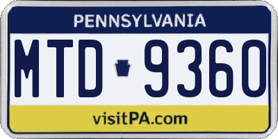 PA license plate MTD9360