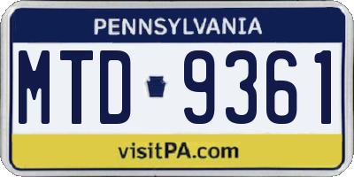 PA license plate MTD9361