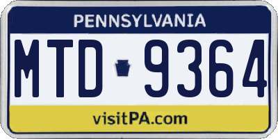PA license plate MTD9364