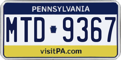 PA license plate MTD9367