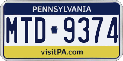 PA license plate MTD9374