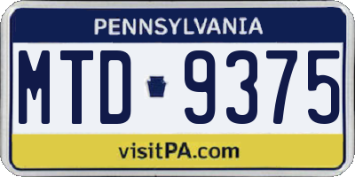 PA license plate MTD9375