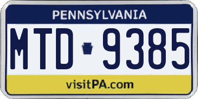 PA license plate MTD9385