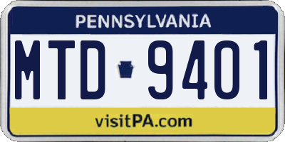 PA license plate MTD9401
