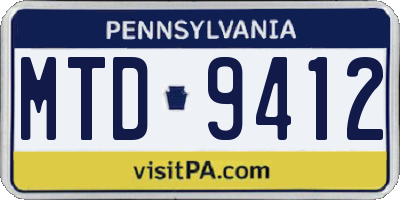 PA license plate MTD9412