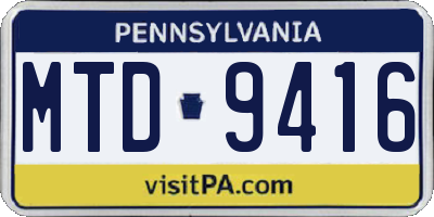 PA license plate MTD9416