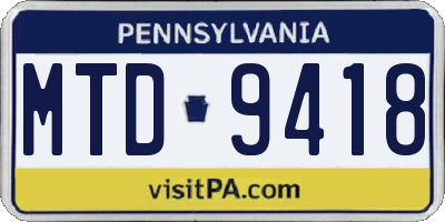 PA license plate MTD9418