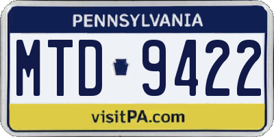 PA license plate MTD9422