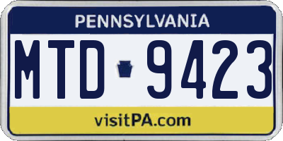 PA license plate MTD9423