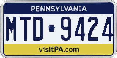 PA license plate MTD9424