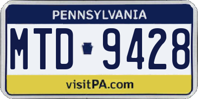 PA license plate MTD9428