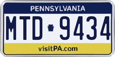 PA license plate MTD9434