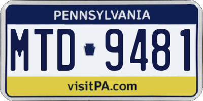 PA license plate MTD9481